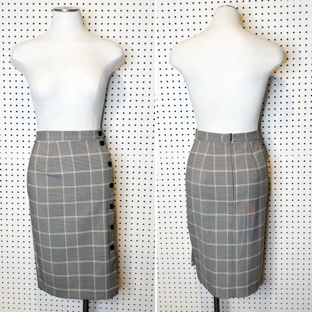 H&M | Windowpane Plaid Side Button Detail Pencil Skirt Sz.โ 4